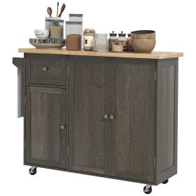 Kitchen Island Cart on Wheels with Triple-Cabinet Storage & Adjustable Shelf