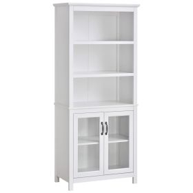 Elegant Bookshelf Cabinet with 3 Open Shelves Double-Door for Home Office Living Room Display White