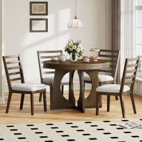 TREXM Round Dining Table for 4 with Chairs Set, Extendable Dining Table Set with 16" Removable Middle Leaf