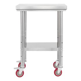 VEVOR Stainless Steel Table, 24 x 18 Inches Food Prep Worktable with Wheels