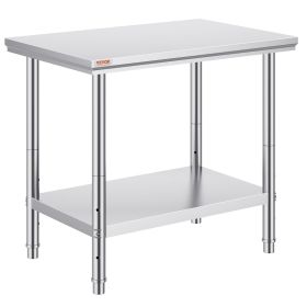 VEVOR Stainless Steel Prep Table, 900x600x800 mm, 700 lbs Load Capacity, Heavy Duty Metal Worktable with 3 Adjustable Height Levels