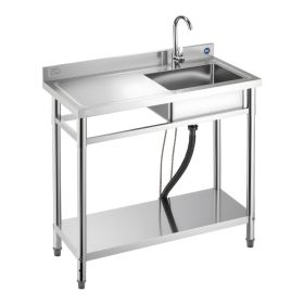 VEVOR Stainless Steel Utility Sink, Free Standing Single Bowl Commercial Kitchen Sink with Faucet, 39.4 x 19.7 x 37 in