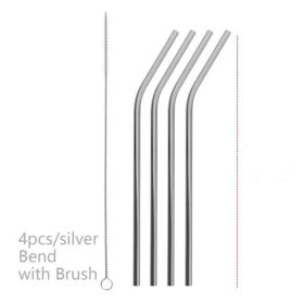 Colourful Reusable Stainless Steel Straws (Option: Silver-BEND)